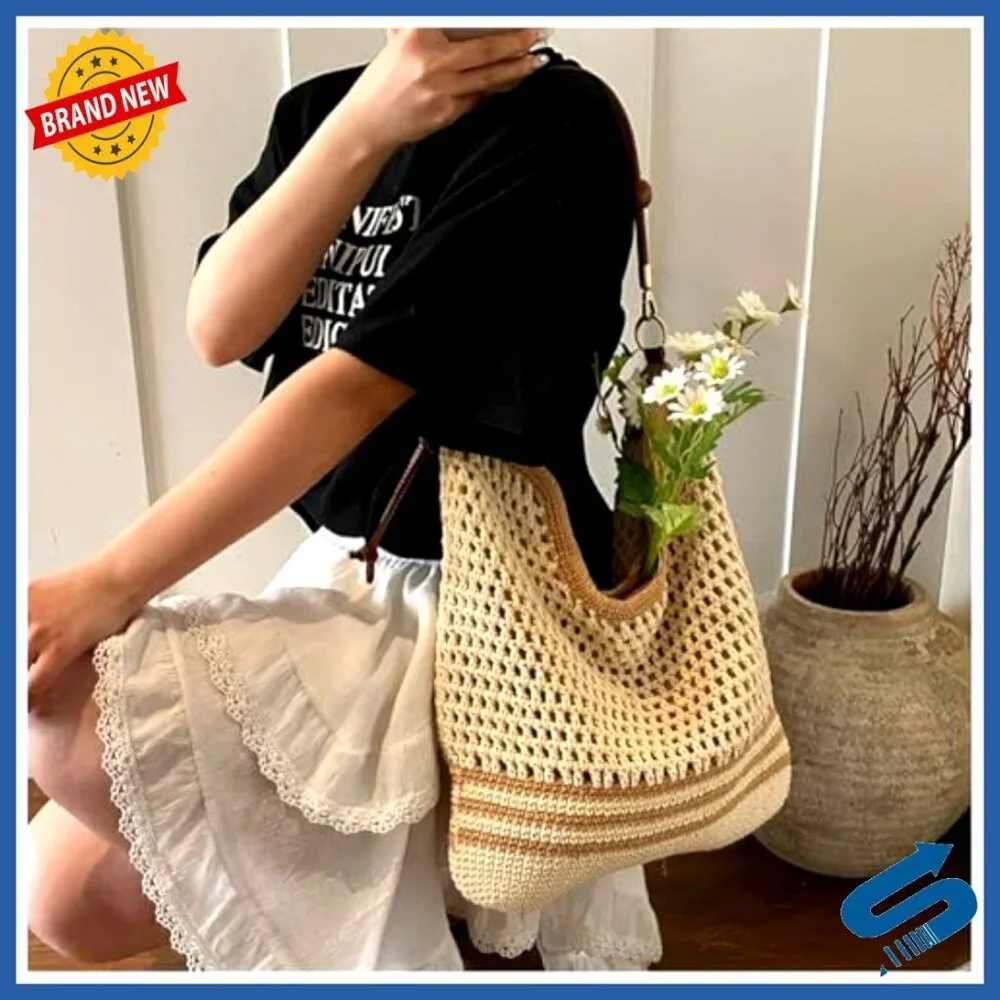 Straw Hobo Bag Vintage Boho Shoulder Tote Crossbody Purse Travel Beach